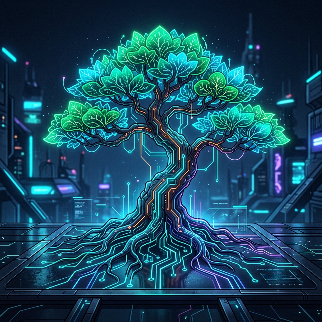 Cyber Bonsai Tree Illustration
